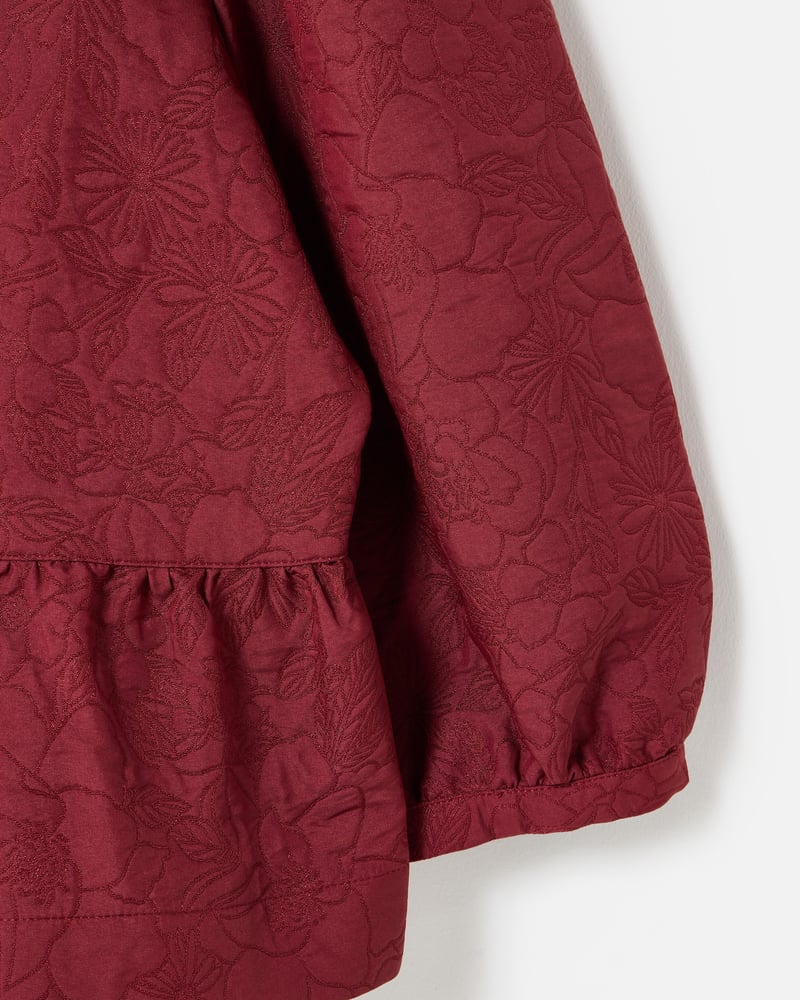 Burgundy Floral Jacquard Peplum Puff Sleeve Top
