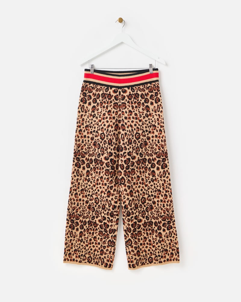 Brown Animal Print Knitted Wide Leg Trousers