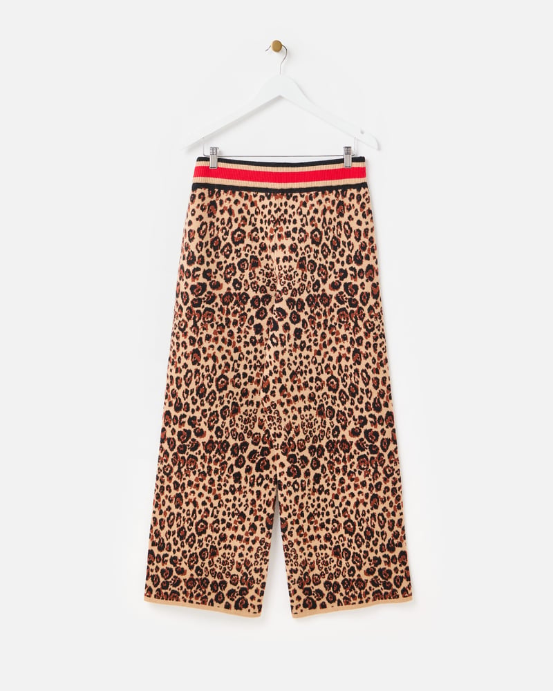 Brown Animal Print Knitted Wide Leg Trousers
