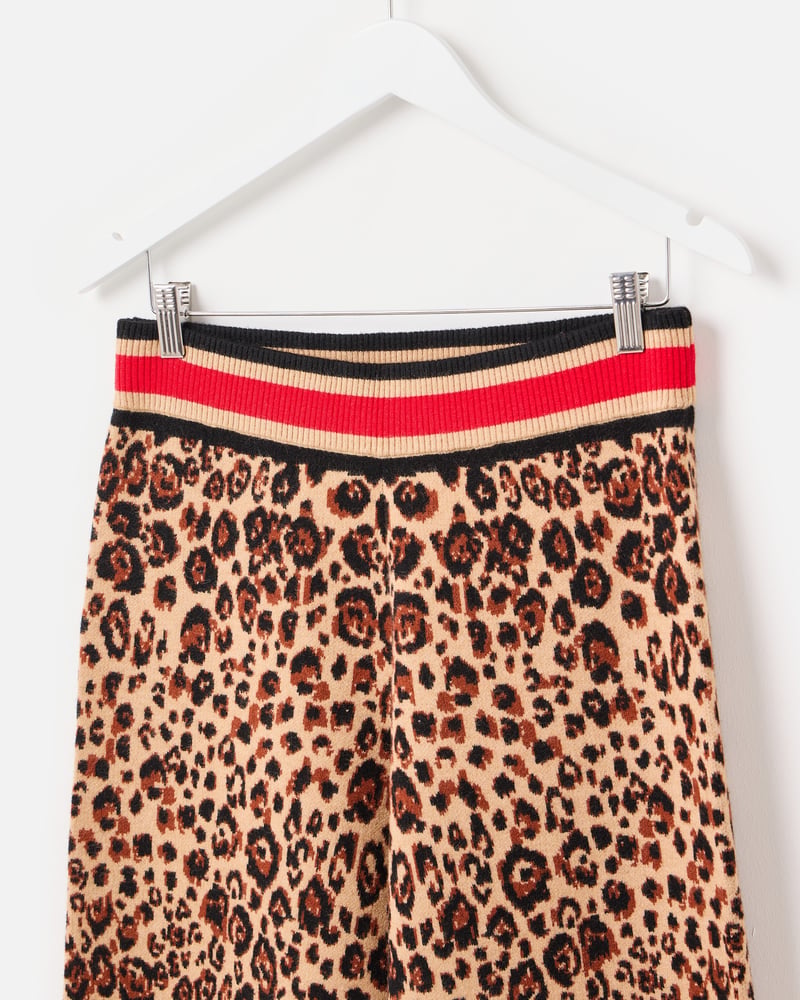 Brown Animal Print Knitted Wide Leg Trousers