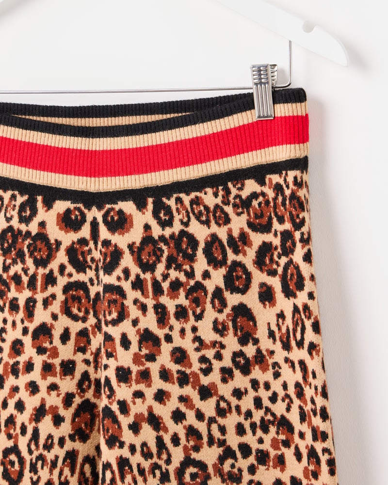 Brown Animal Print Knitted Wide Leg Trousers