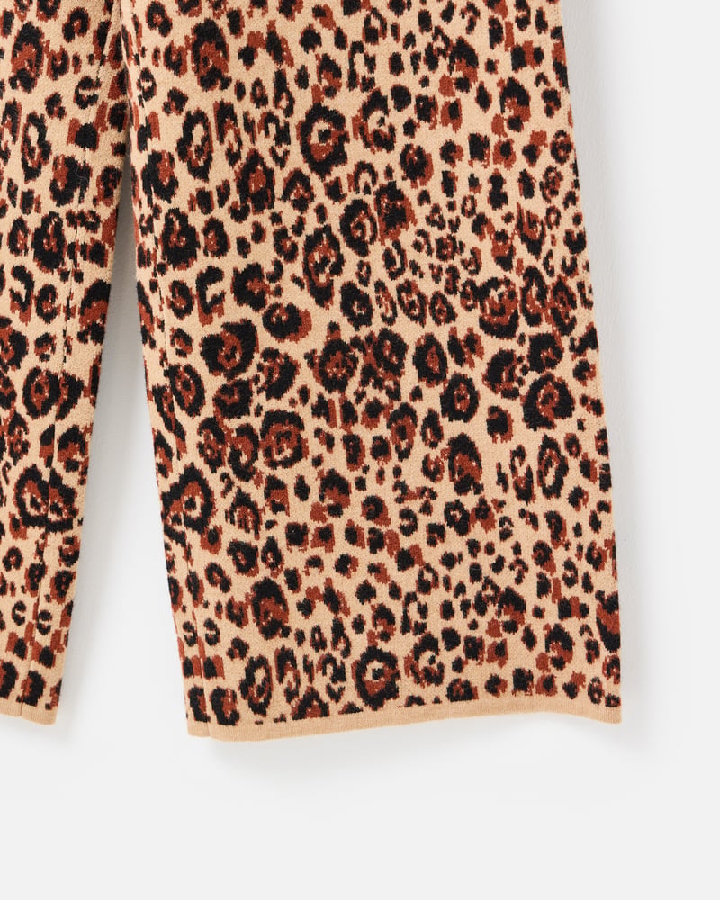 Brown Animal Print Knitted Wide Leg Trousers
