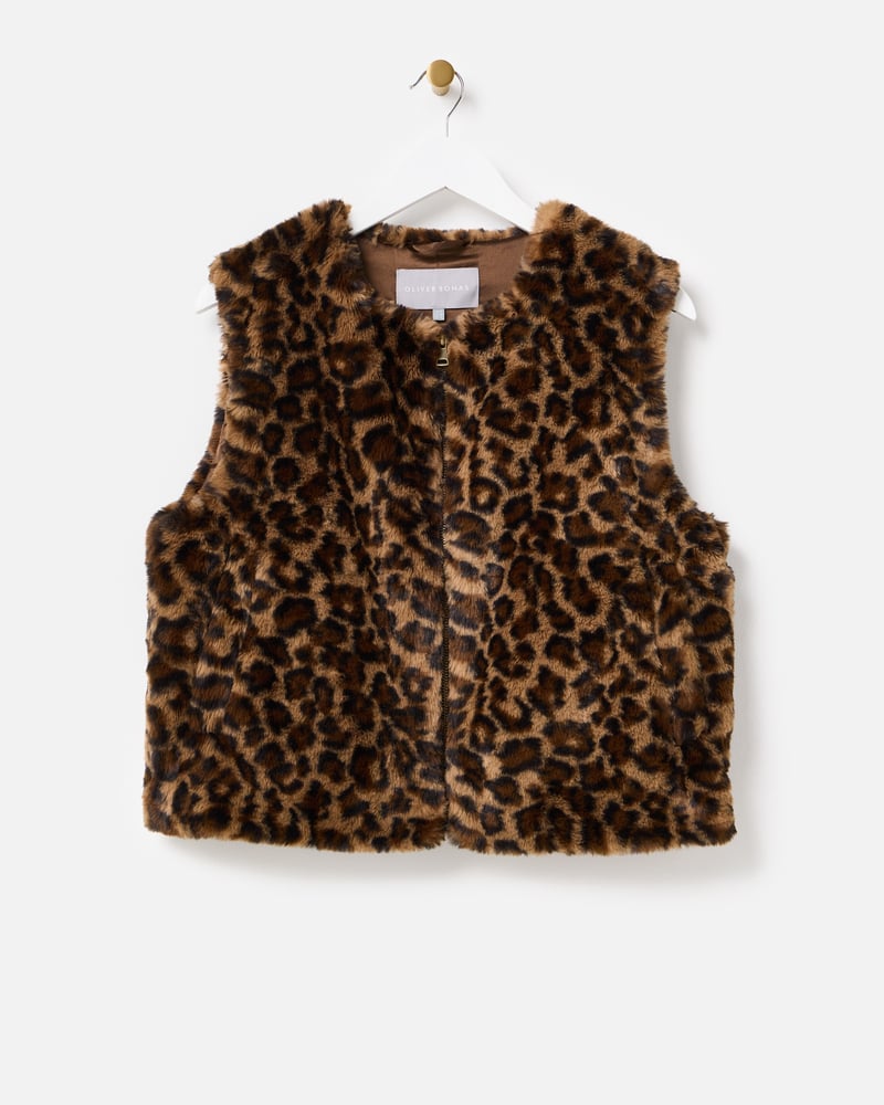 Brown Leopard Print Faux Fur Gilet