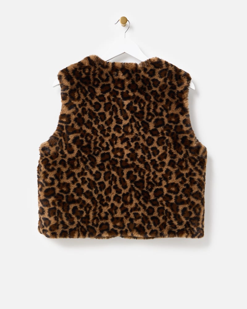 Brown Leopard Print Faux Fur Gilet
