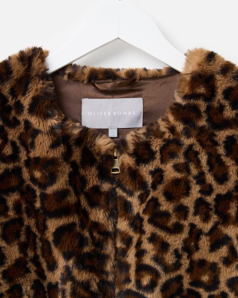 Brown Leopard Print Faux Fur Gilet