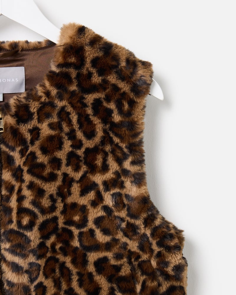 Brown Leopard Print Faux Fur Gilet