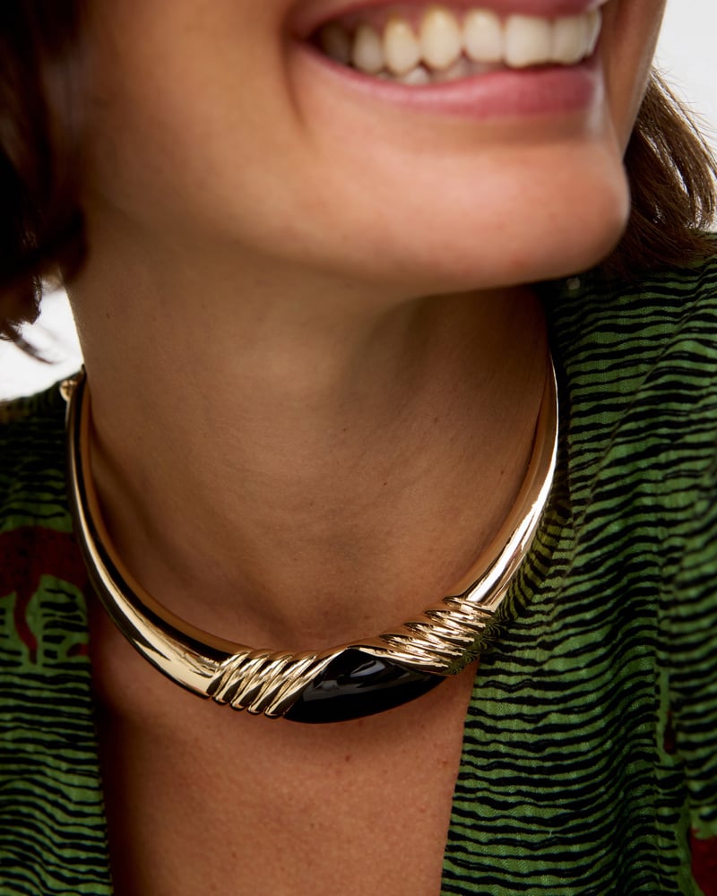 Aldena Black Enamel Chunky Torque Short Necklace