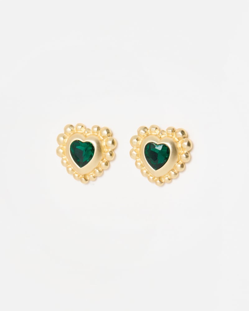 Everly Green Stone Large Heart Stud Earrings