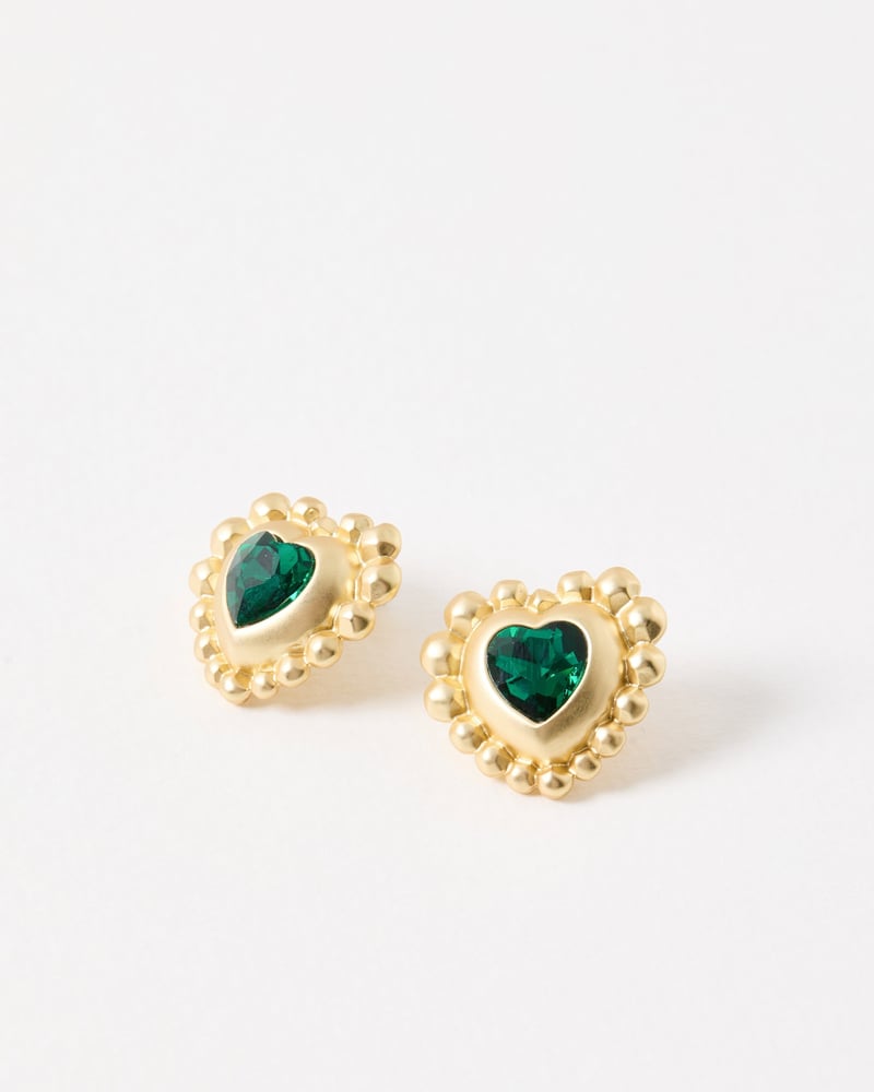 Everly Green Stone Large Heart Stud Earrings