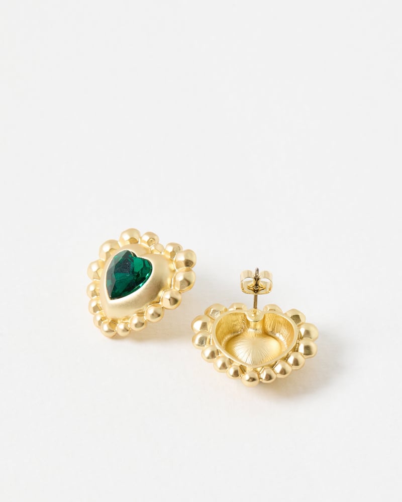 Everly Green Stone Large Heart Stud Earrings