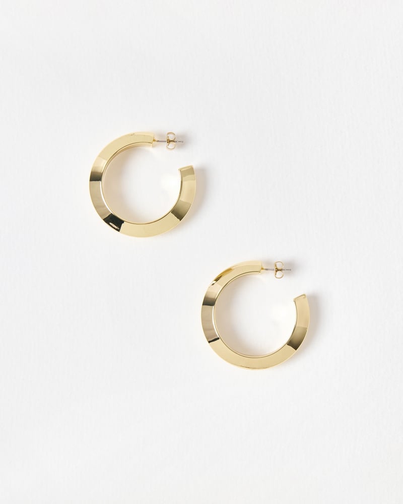 Aninah Shiny Gold Tone Medium Hoop Earrings