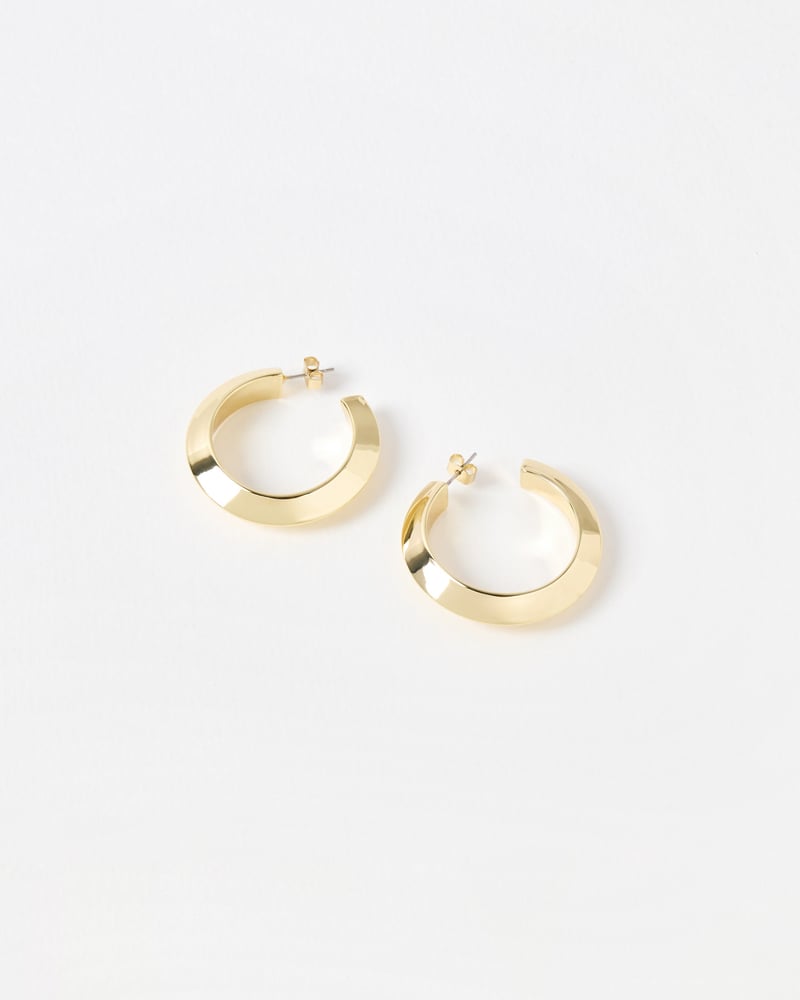 Aninah Shiny Gold Tone Medium Hoop Earrings