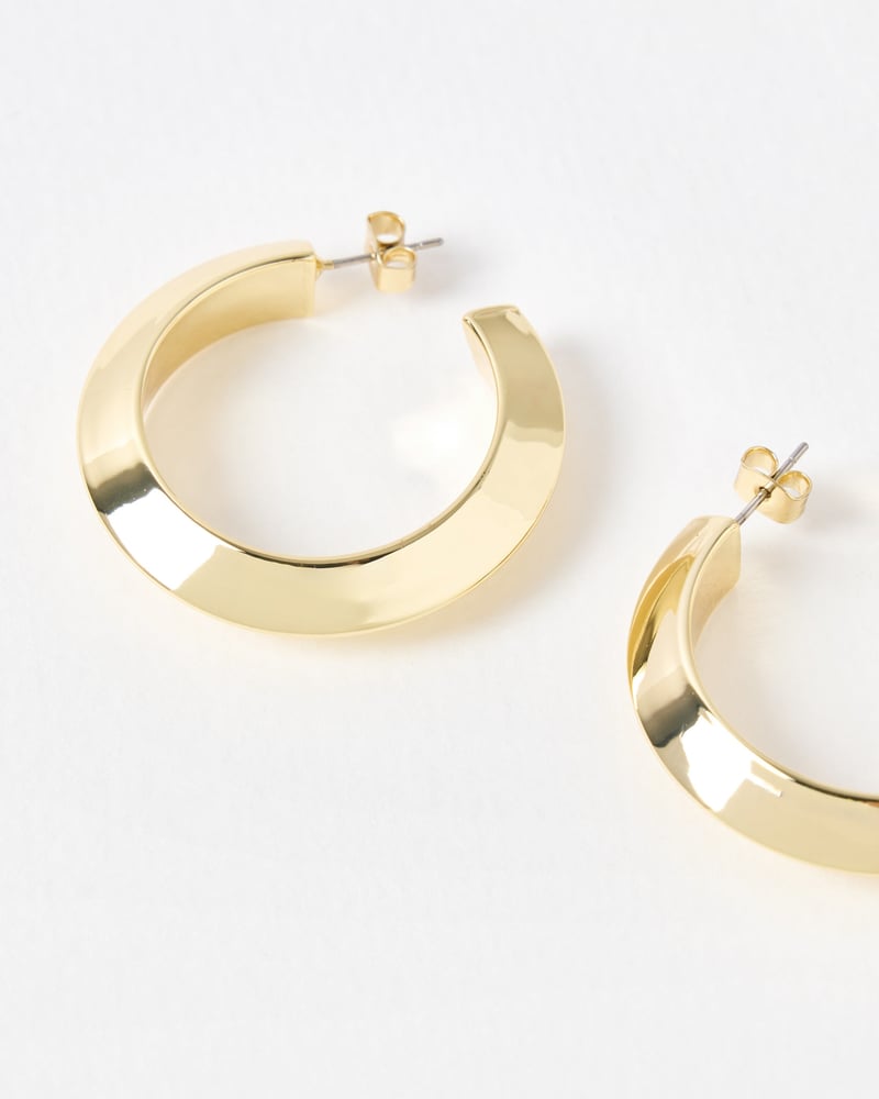 Aninah Shiny Gold Tone Medium Hoop Earrings