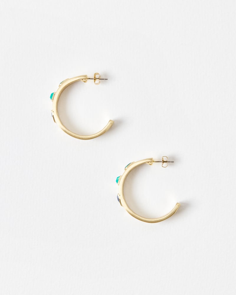 Palmer Blue Stone Gold Tone Hoop Earrings