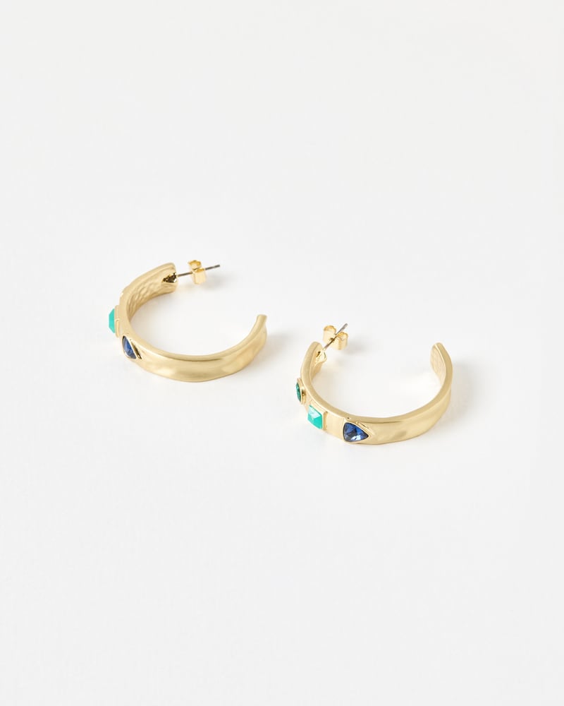 Palmer Blue Stone Gold Tone Hoop Earrings