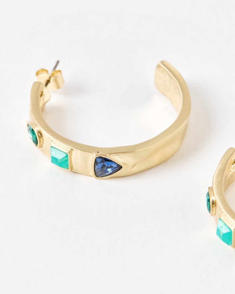 Palmer Blue Stone Gold Tone Hoop Earrings
