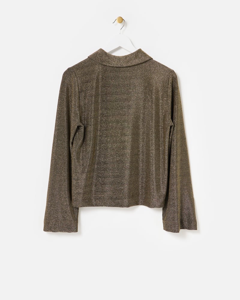 Brown Sparkle Long Sleeve Polo Neck Top