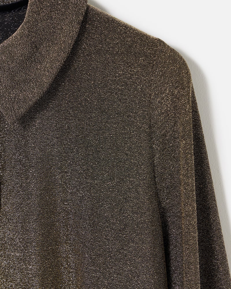 Brown Sparkle Long Sleeve Polo Neck Top