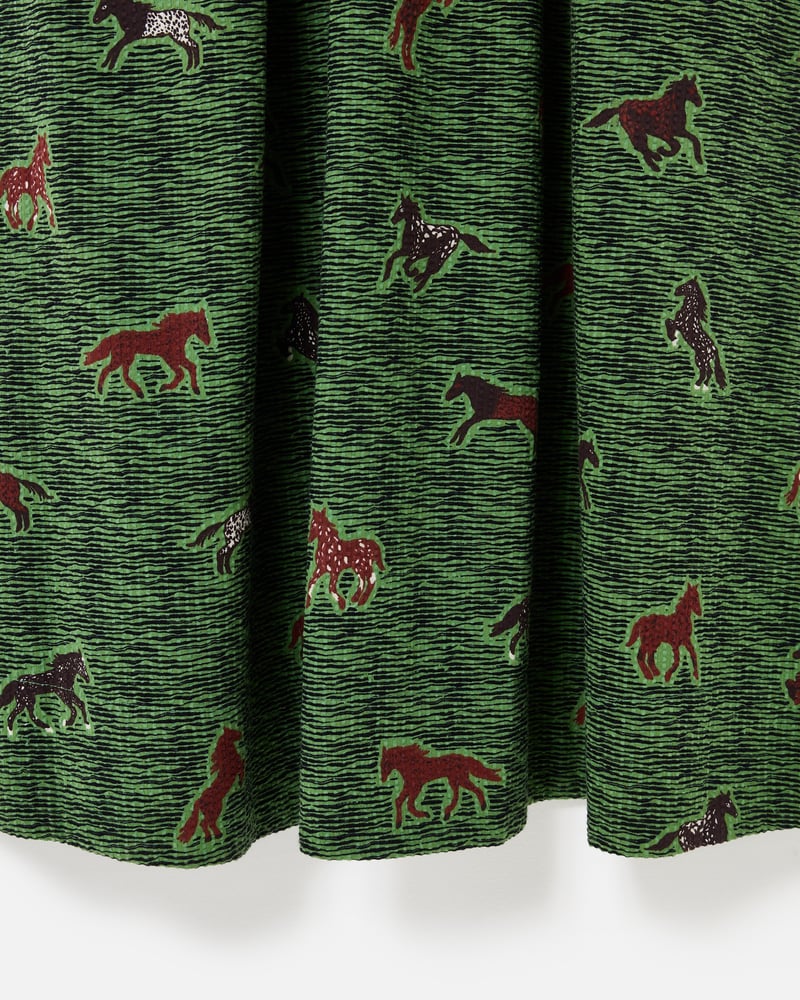 Green & Brown Horse Print V-Neck Midi Dress
