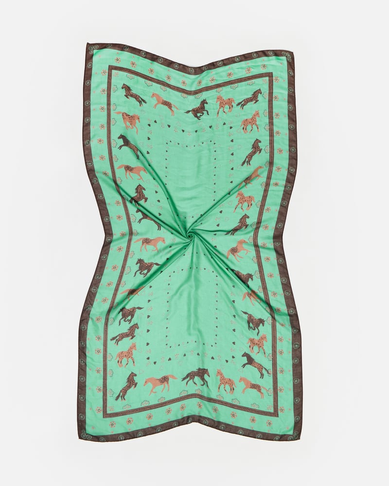 Green Horse Bandana Print Lightweight Scarf
