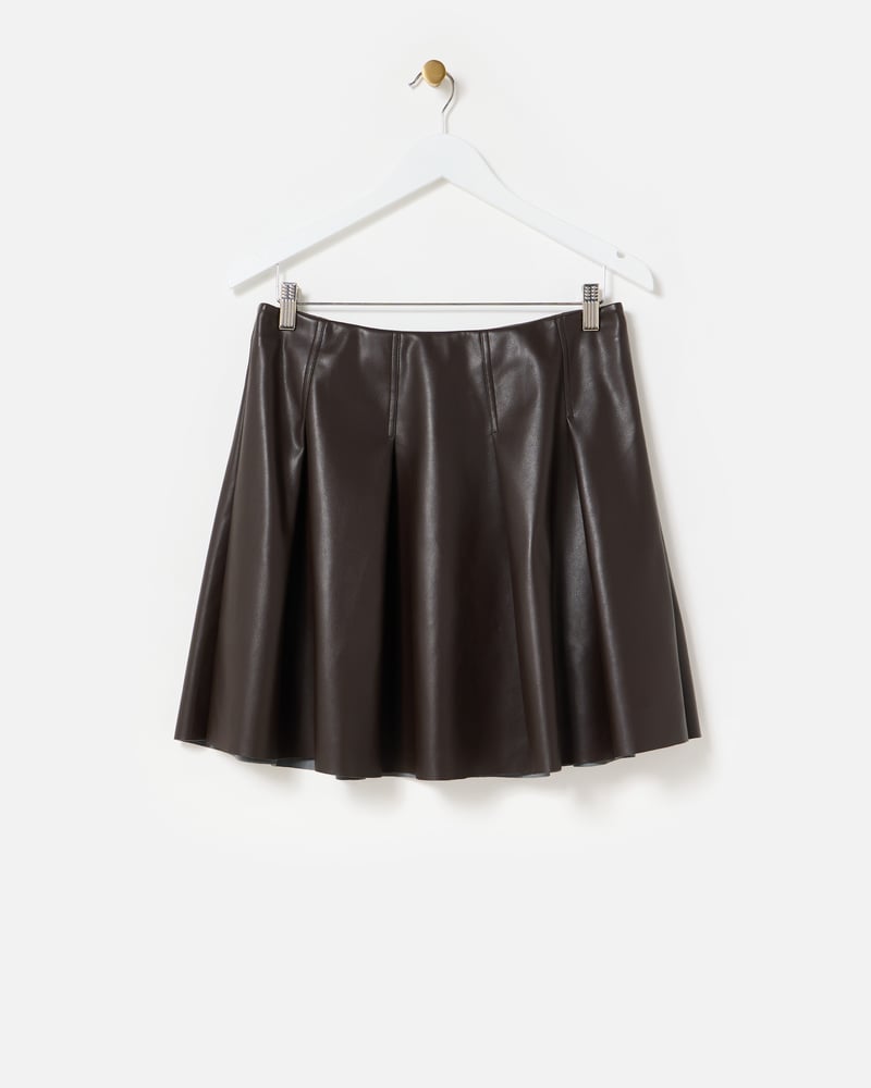 Chocolate Brown Faux Leather Pleated Mini Skirt
