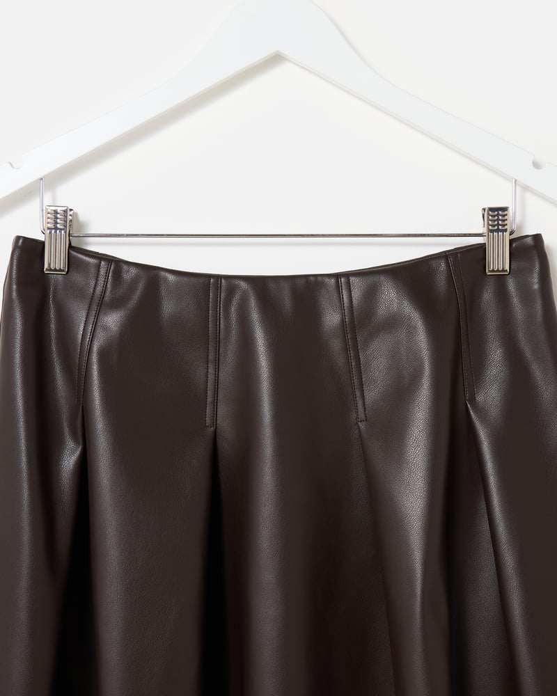 Chocolate Brown Faux Leather Pleated Mini Skirt