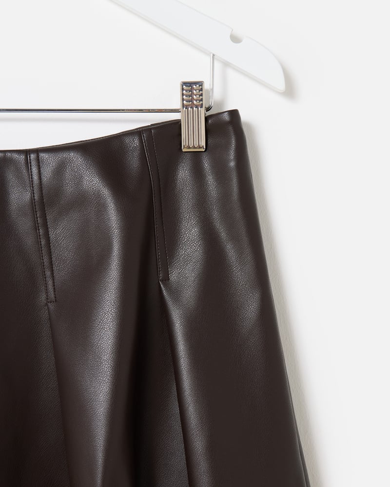 Chocolate Brown Faux Leather Pleated Mini Skirt