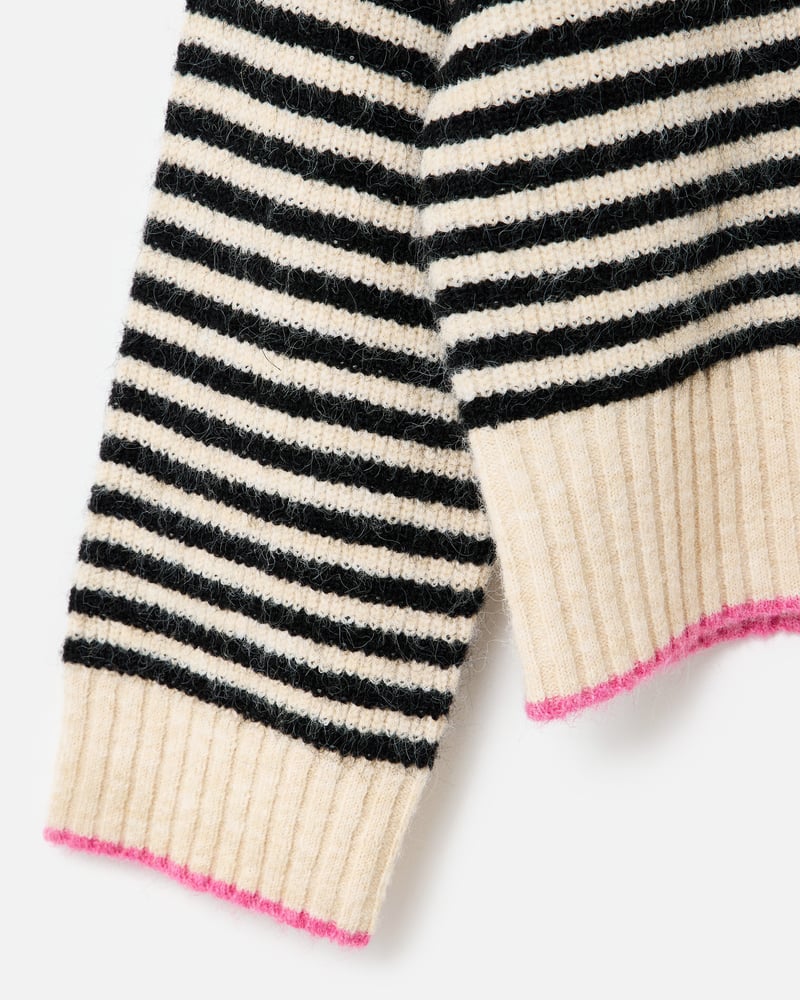 Monochrome & Pink Striped Roll Neck Knitted Jumper