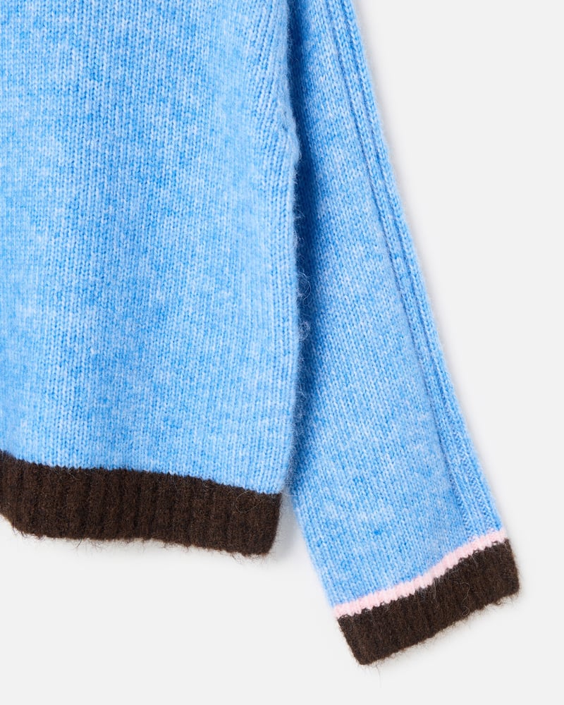 Blue Colour Block Roll Neck Knitted Jumper