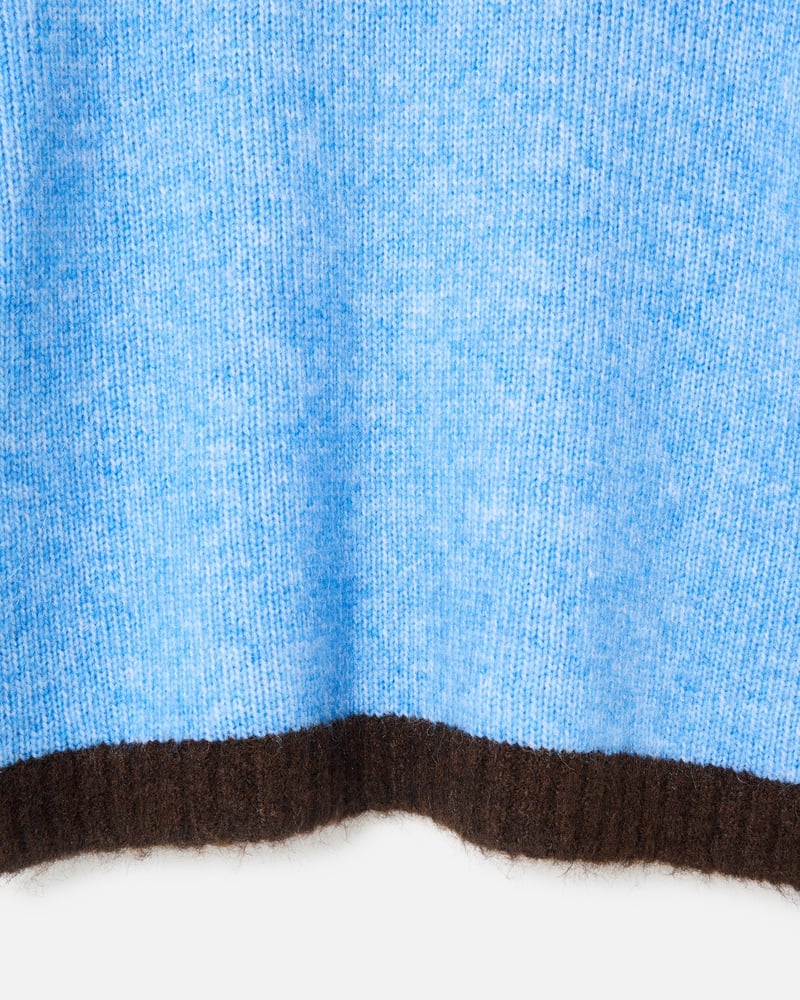 Blue Colour Block Roll Neck Knitted Jumper