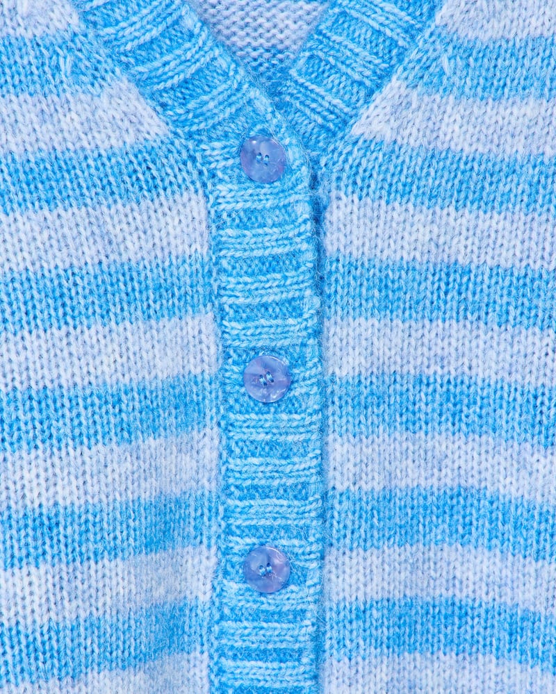 Blue Striped V-Neck Knitted Cardigan
