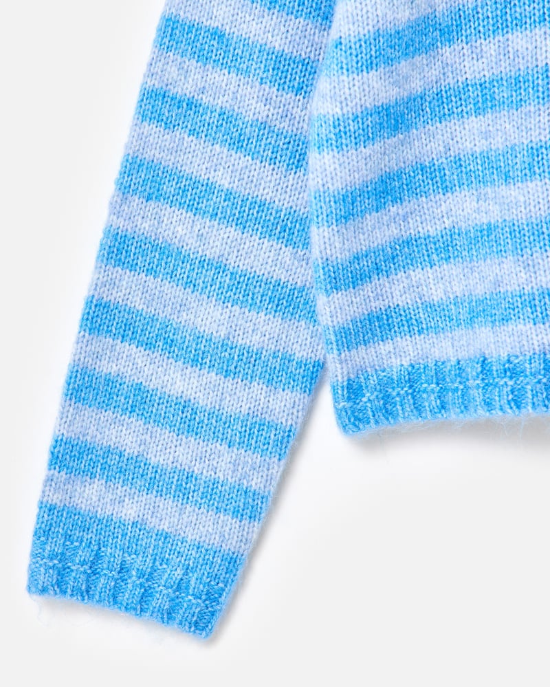 Blue Striped V-Neck Knitted Cardigan