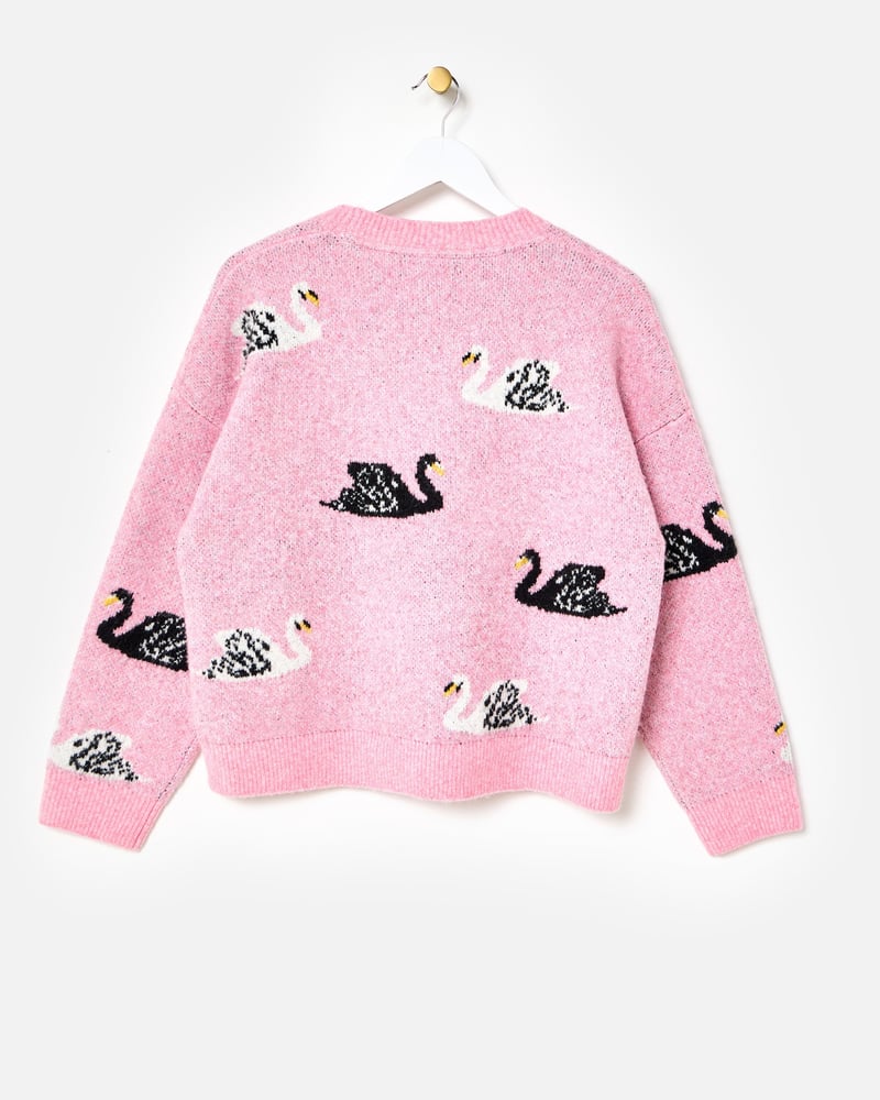 Pink Swan Crew Neck Knitted Jumper