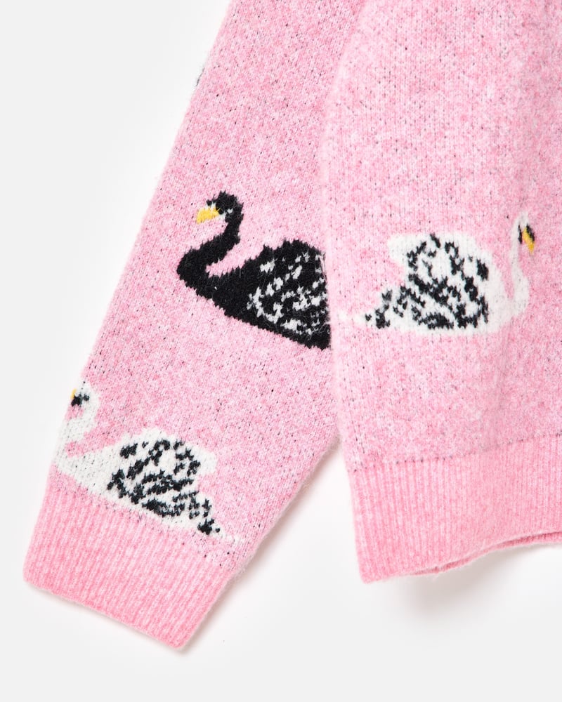 Pink Swan Crew Neck Knitted Jumper