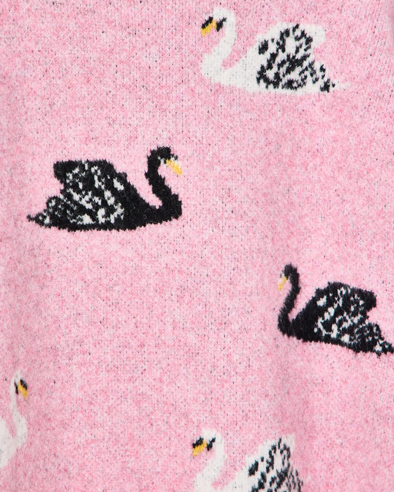 Pink Swan Crew Neck Knitted Jumper