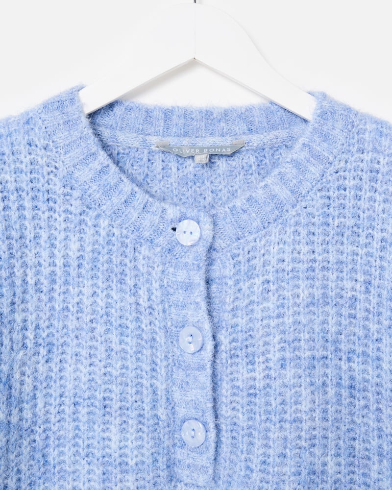 Blue Button Detail Crew Neck Knitted Jumper