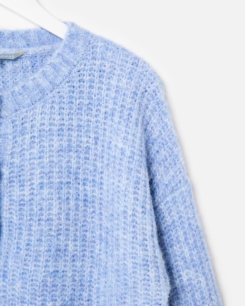Blue Button Detail Crew Neck Knitted Jumper