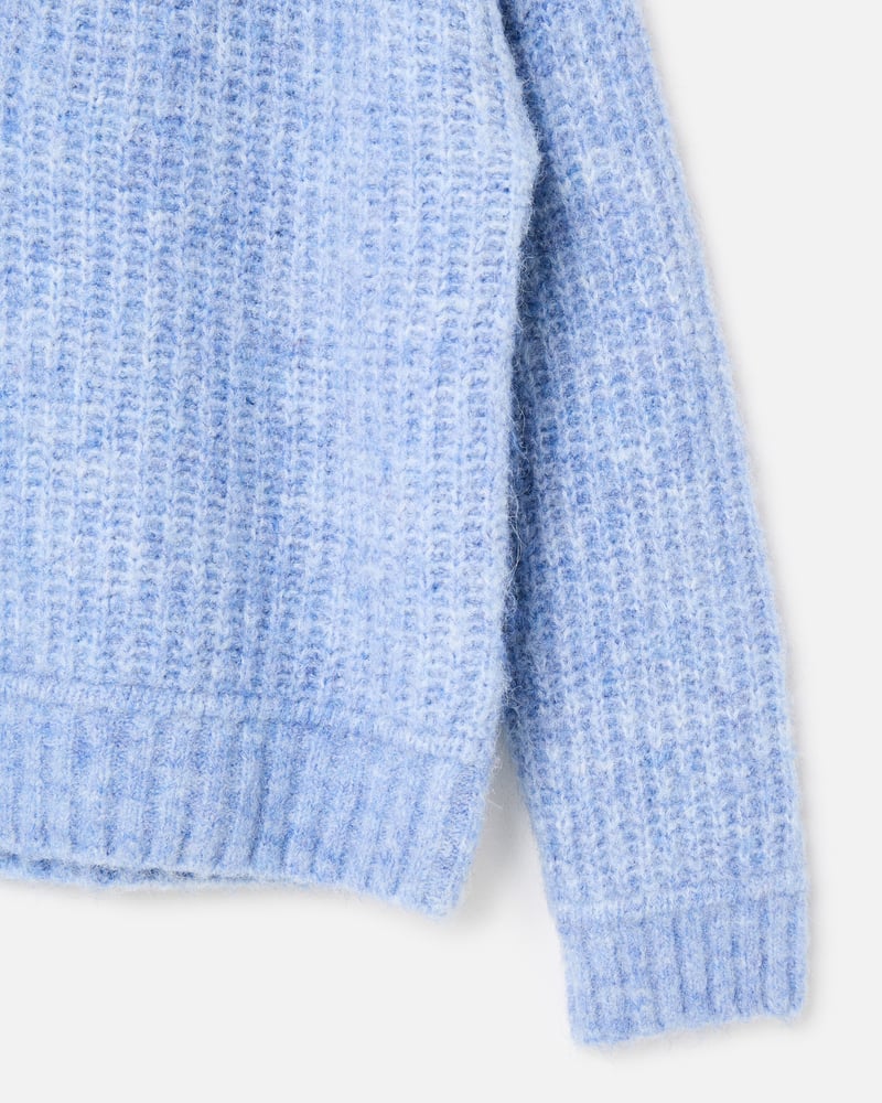 Blue Button Detail Crew Neck Knitted Jumper