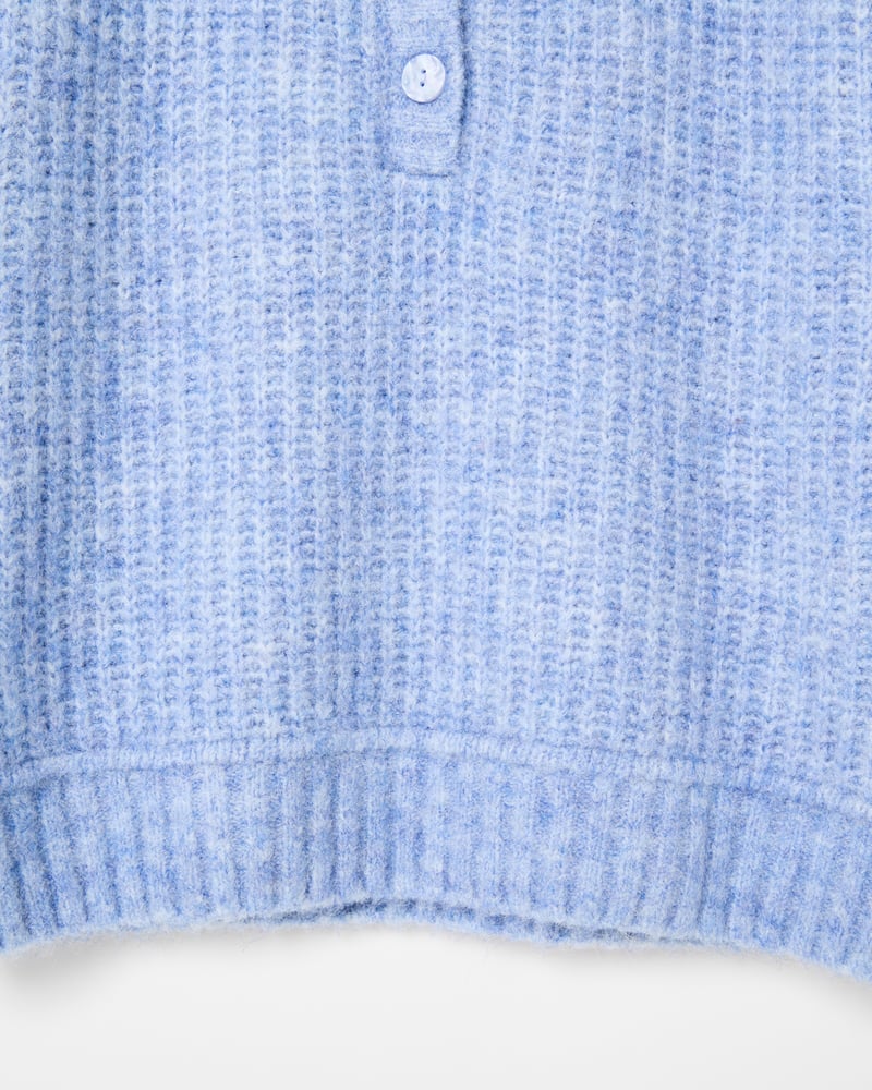 Blue Button Detail Crew Neck Knitted Jumper