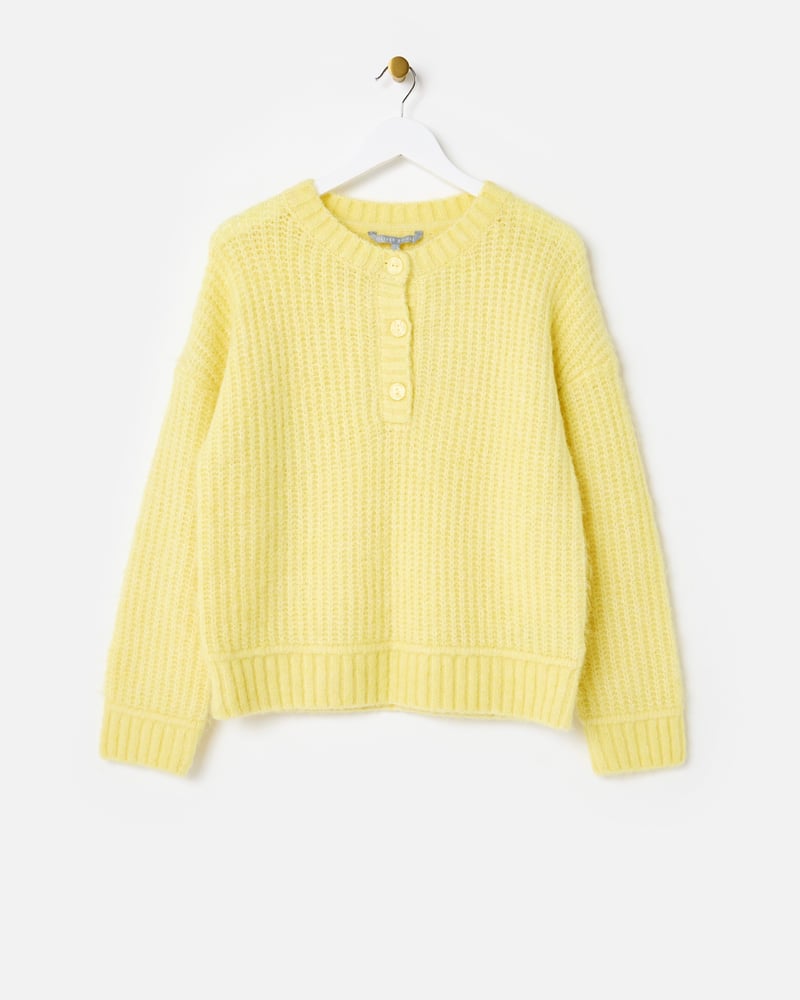 Yellow Button Detail Crew Neck Knitted Jumper