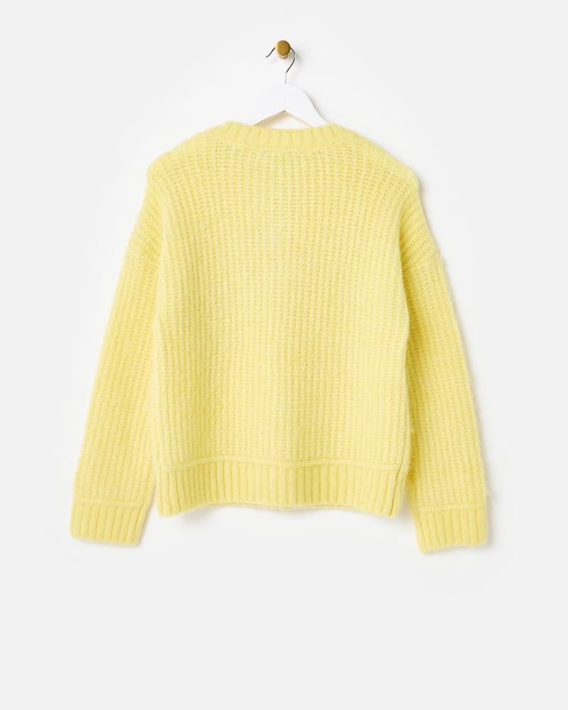 Yellow Button Detail Crew Neck Knitted Jumper