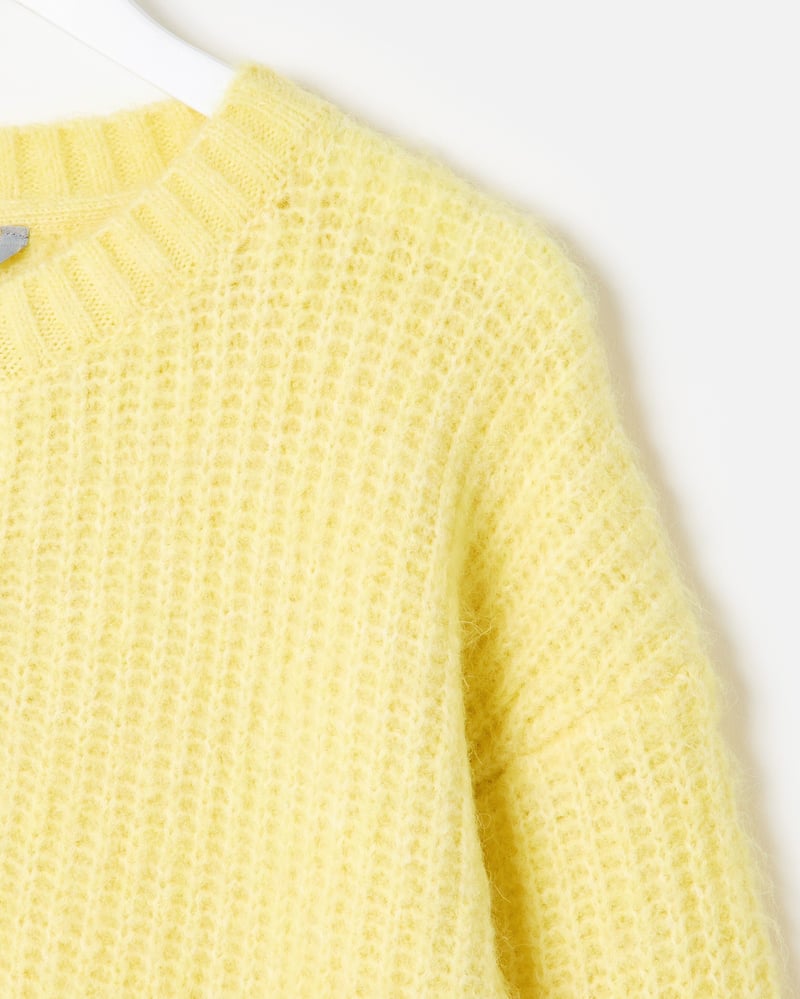 Yellow Button Detail Crew Neck Knitted Jumper