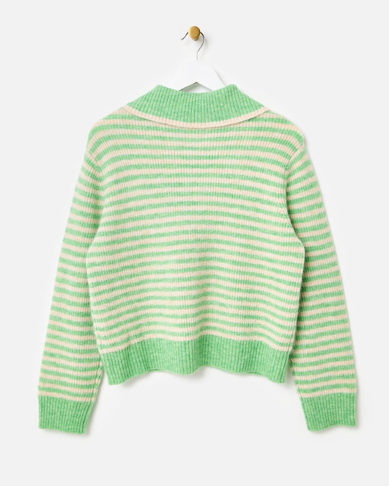 Green & Cream Striped Collared Knitted Jumper
