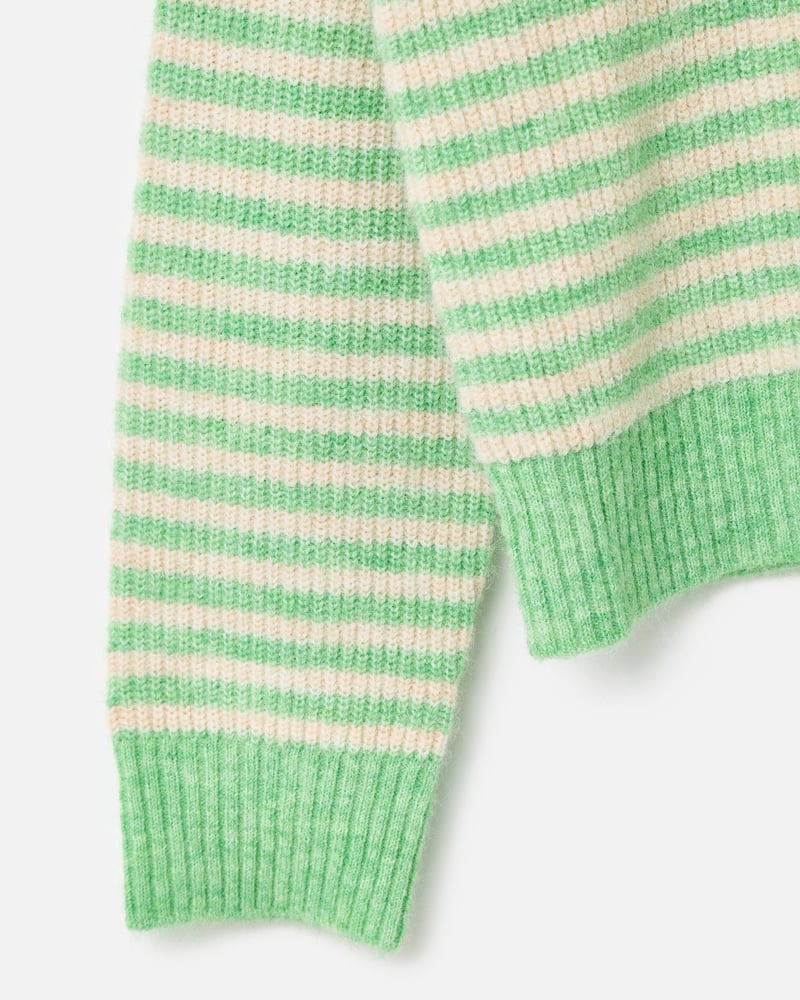 Green & Cream Striped Collared Knitted Jumper