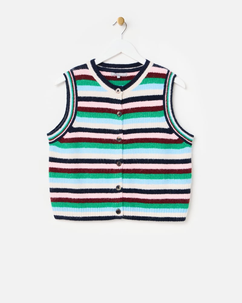 Multicoloured Striped Button Up Knitted Waistcoat