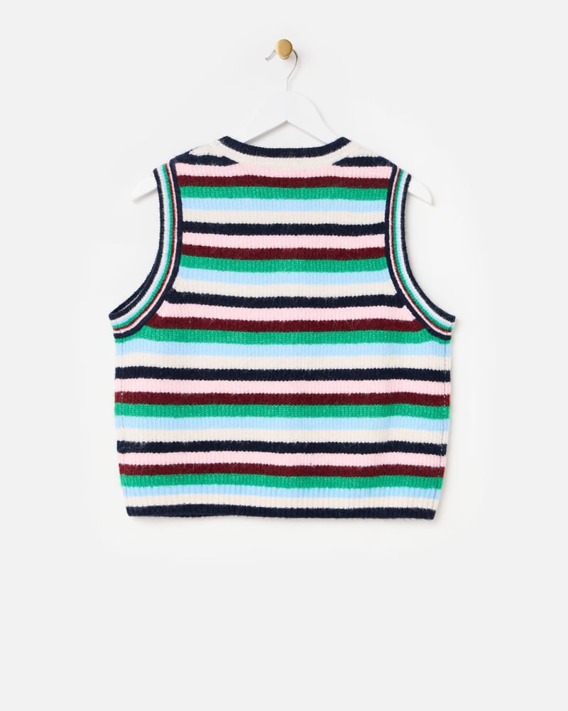 Multicoloured Striped Button Up Knitted Waistcoat