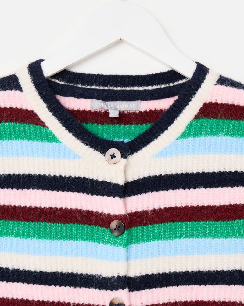 Multicoloured Striped Button Up Knitted Waistcoat