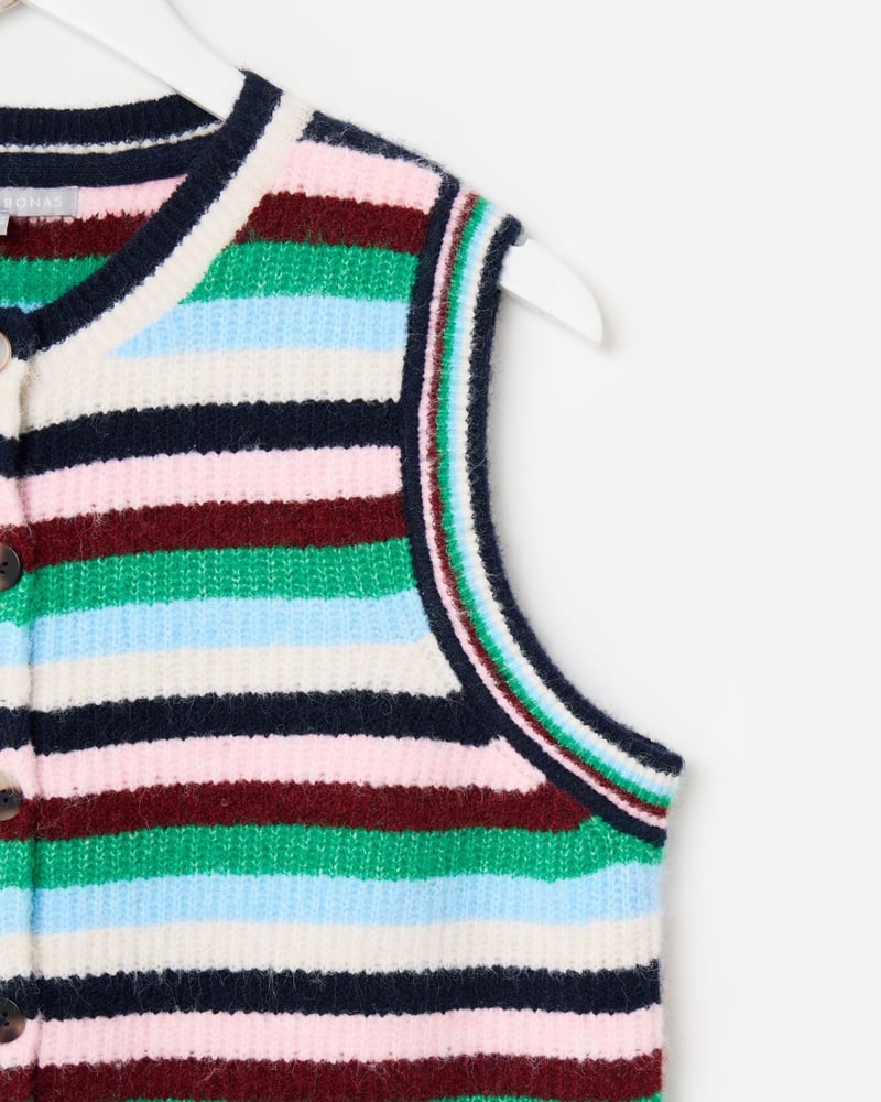 Multicoloured Striped Button Up Knitted Waistcoat