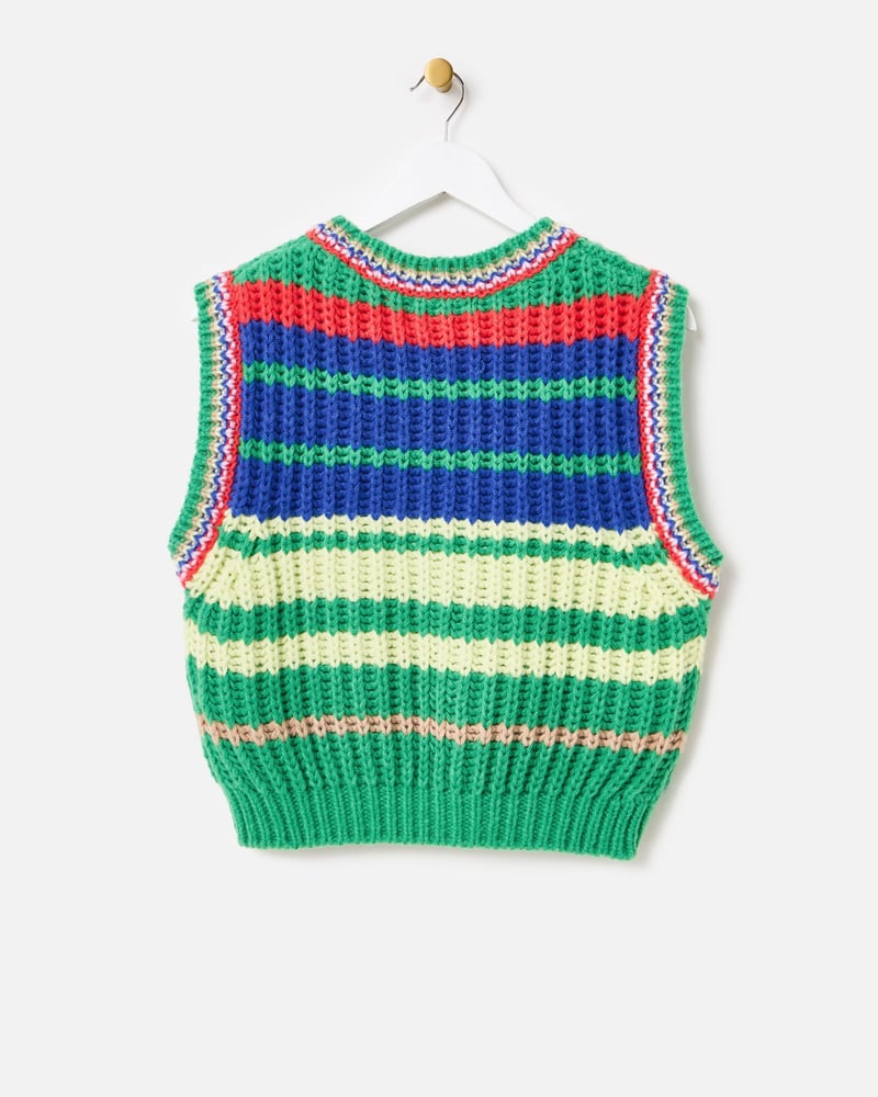 Blue & Green Striped Chunky Knitted Tank Top