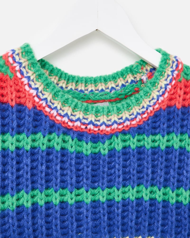 Blue & Green Striped Chunky Knitted Tank Top